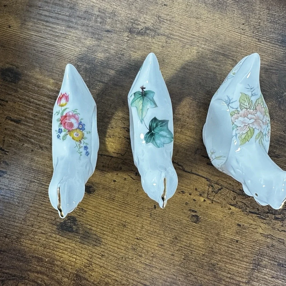 VTG Floral Porcelain‎ Bunny, Pig, Chicken Napkin Rings Spring 8pc Staffordshire